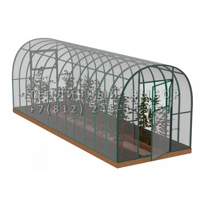 Теплица из поликарбоната Усиленная Арочная 2,1х12 h=2 м профиль 25х25 мм Зеленый